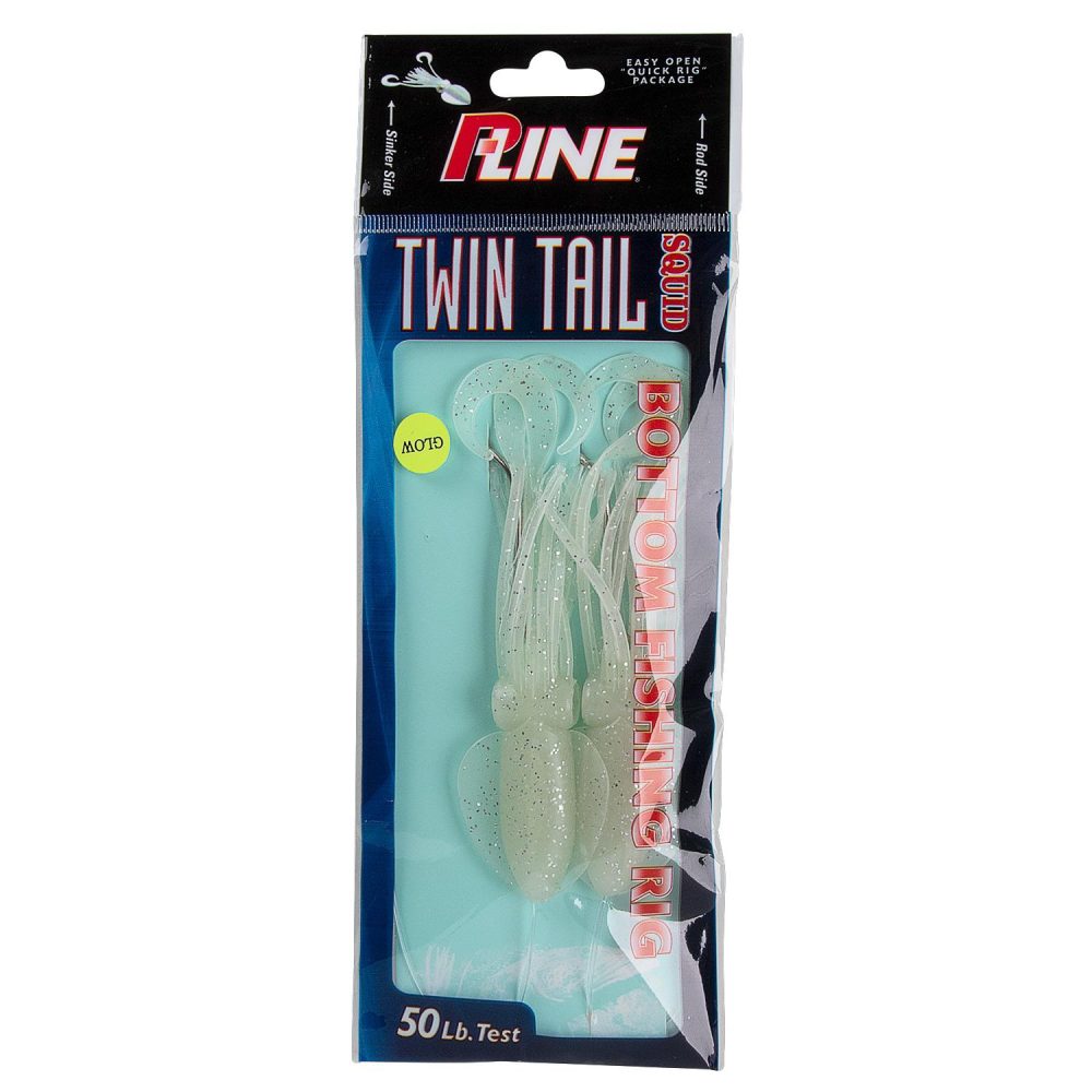 Twin Tail 4.5″ Glitter Squid 2-Hook Rig | Tackle Boxes, Bait & Accessories Fishing P-Line